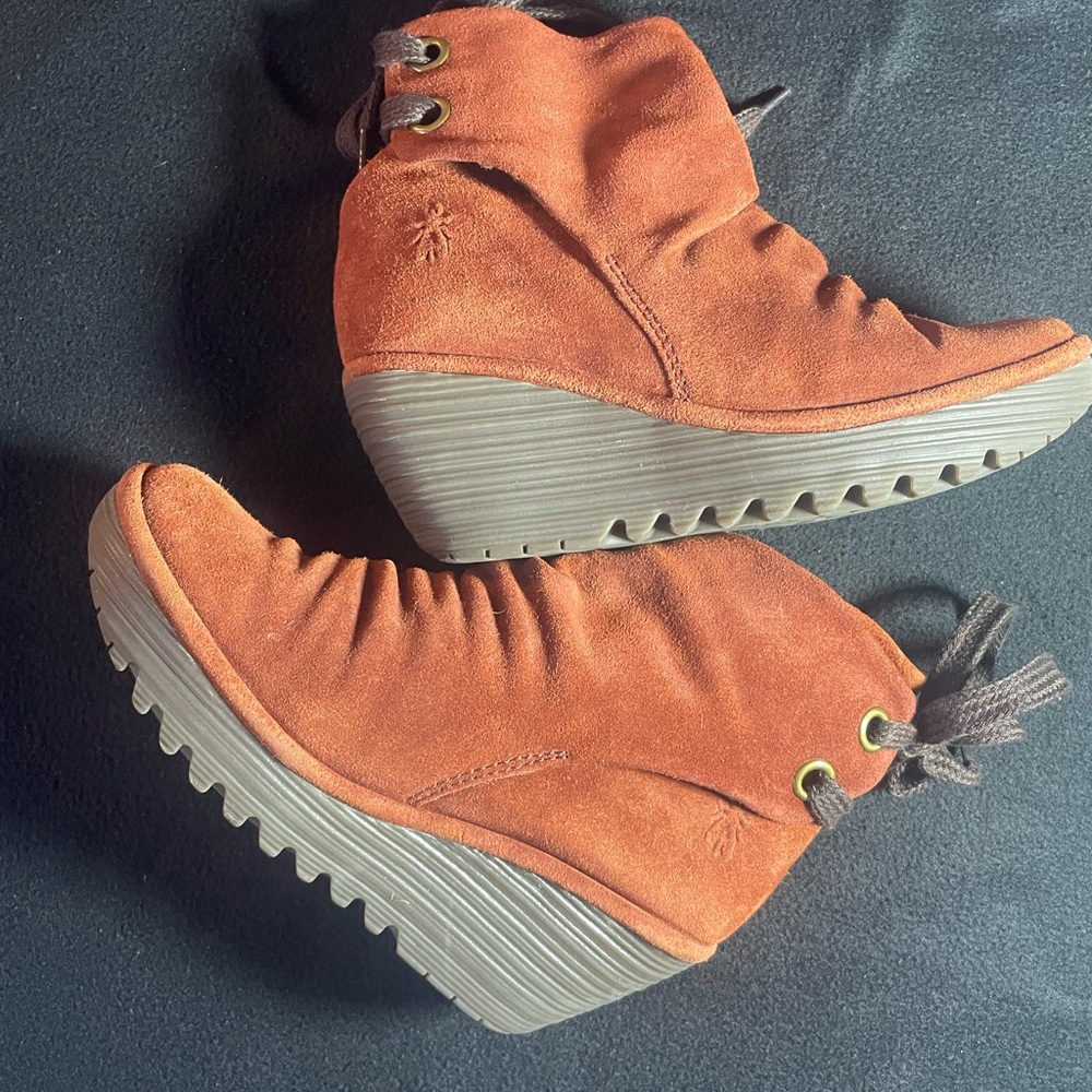 Women's Fly London Suede Wedge Boots - Rust 6.5